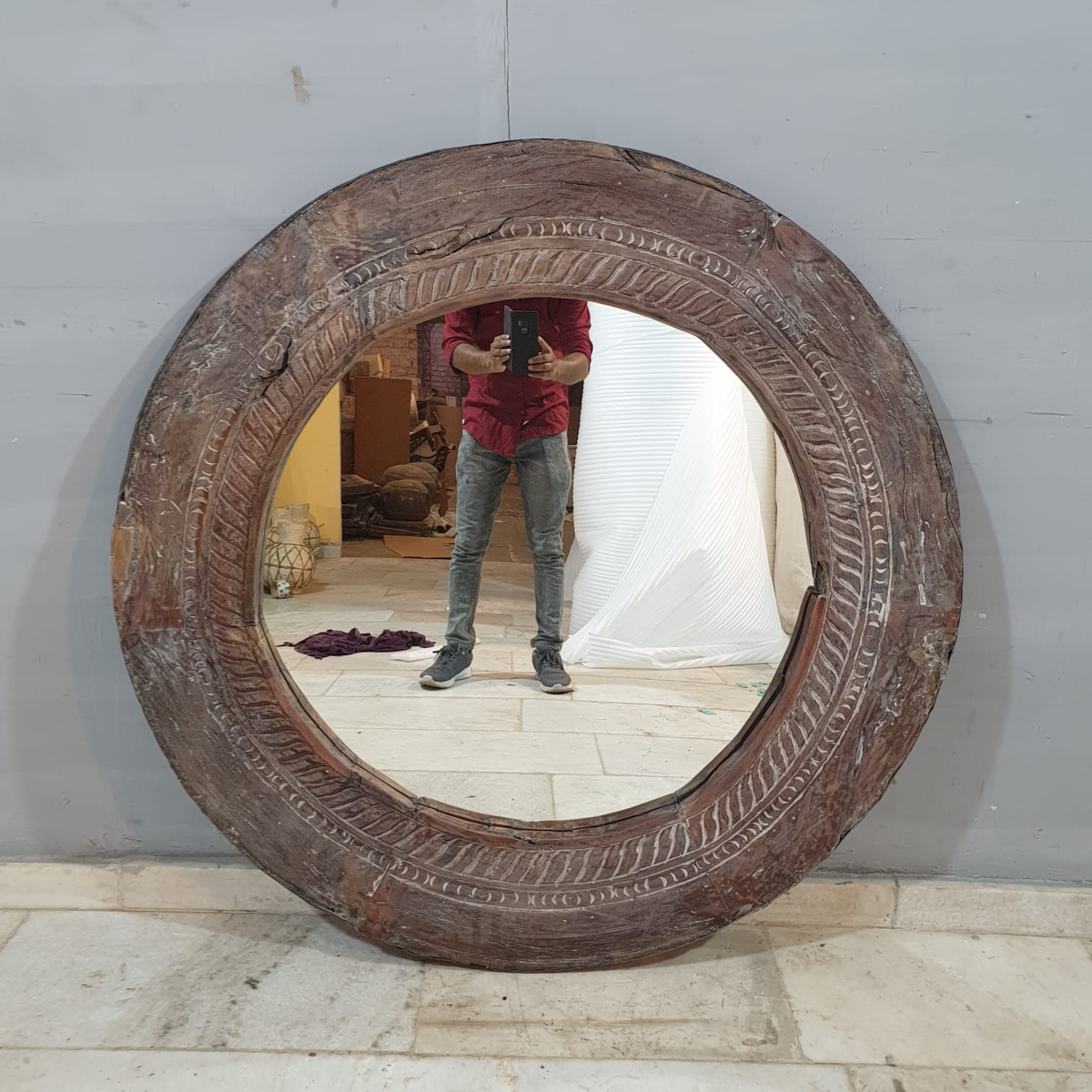 Indian Solid Wood Cart Wheel Mirror Frame 27