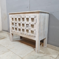 Vintage Hand Carved Mango Wood 2 Door Console Table 57