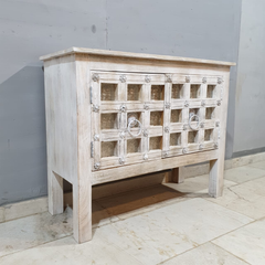 Vintage Hand Carved Mango Wood 2 Door Console Table 57