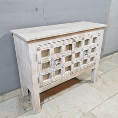 Vintage Hand Carved Mango Wood 2 Door Console Table 57