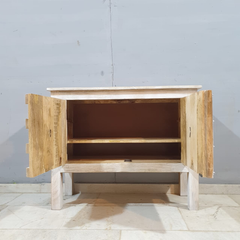 Vintage Hand Carved Mango Wood 2 Door Console Table 57