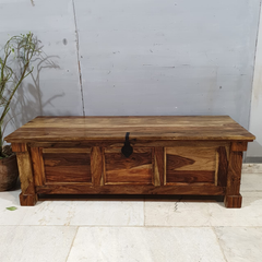 Indian Hand Carved Solid Wood Storage Blanket Box C28