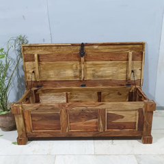 Indian Hand Carved Solid Wood Storage Blanket Box C28