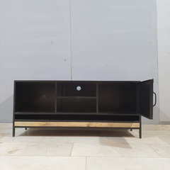 Metal Factory Industrial Indian Solid Wood Tv Media Cabinet 58