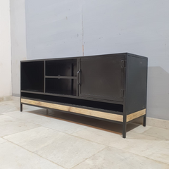 Metal Factory Industrial Indian Solid Wood Tv Media Cabinet 58