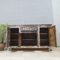 Indian Hand Carved Solid Mango Wood Sideboard C52