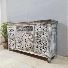 Indian Hand Carved Solid Mango Wood Sideboard C52