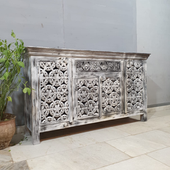 Indian Hand Carved Solid Mango Wood Sideboard C52