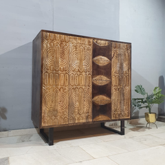 Indian Hand Carved Solid Wood Cabinet D112