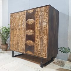 Indian Hand Carved Solid Wood Cabinet D112