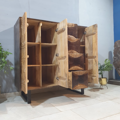 Indian Hand Carved Solid Wood Cabinet D112