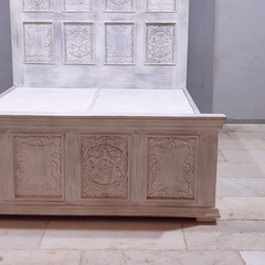 Hand Carved Indian Solid Wooden Storage Bed 180