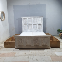 Hand Carved Indian Solid Wooden Storage Bed 180