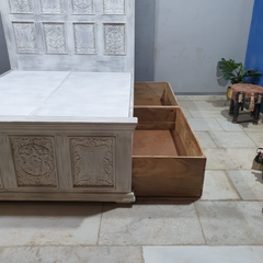 Hand Carved Indian Solid Wooden Storage Bed 180