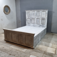 Hand Carved Indian Solid Wooden Storage Bed 180