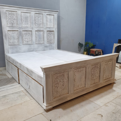 Hand Carved Indian Solid Wooden Storage Bed 180