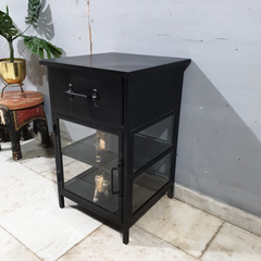 Metal Factory Industrial Indian Solid Wood & Metal Bedside Tables 98