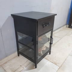 Metal Factory Industrial Indian Solid Wood & Metal Bedside Tables 98