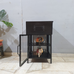 Metal Factory Industrial Indian Solid Wood & Metal Bedside Tables 98