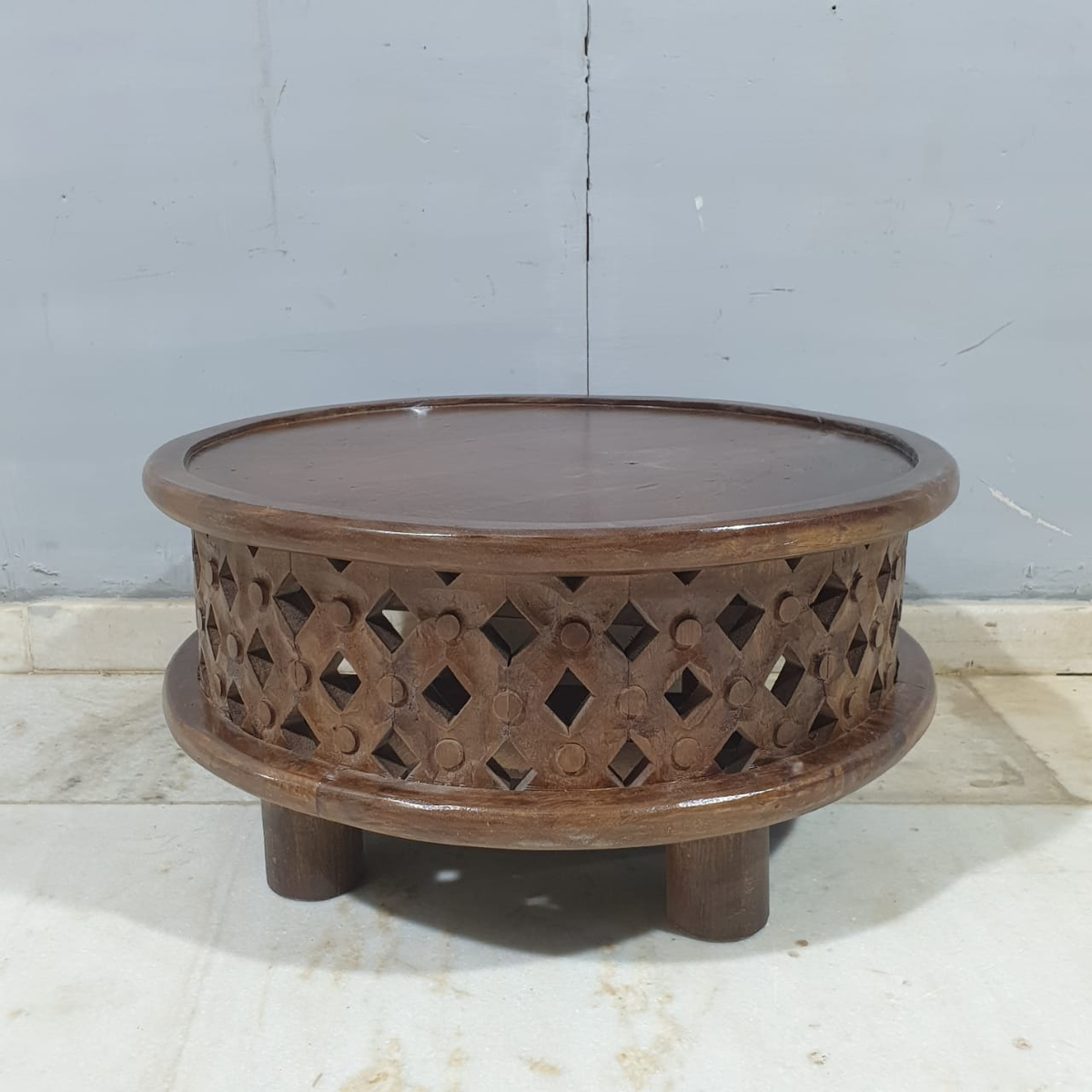 Bristol Bamileke Hand Carved Solid Wood Round Coffee Table C101