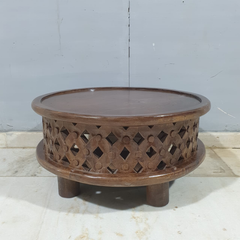 Bristol Bamileke Hand Carved Solid Wood Round Coffee Table C101