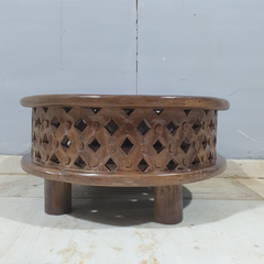 Bristol Bamileke Hand Carved Solid Wood Round Coffee Table C101