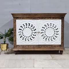Indian Hand Carved Solid Mango Wood Sideboard C54