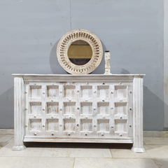 Hand Carved Solid Wood Writing Desk Whitewash C10