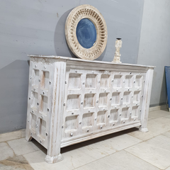 Hand Carved Solid Wood Writing Desk Whitewash C10
