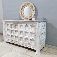 Hand Carved Solid Wood Writing Desk Whitewash C10