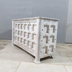 Hand Carved Solid Wood Writing Desk Whitewash C10