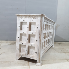 Hand Carved Solid Wood Writing Desk Whitewash C10