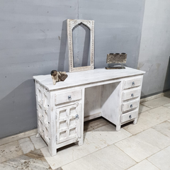 Hand Carved Solid Wood Writing Desk Whitewash C10