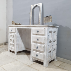 Hand Carved Solid Wood Writing Desk Whitewash C10