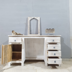 Hand Carved Solid Wood Writing Desk Whitewash C10