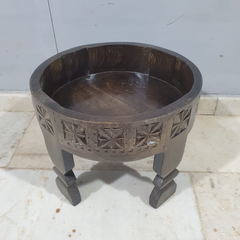 Tribal Hand Carved Solid Wood Round Grinder Table C102