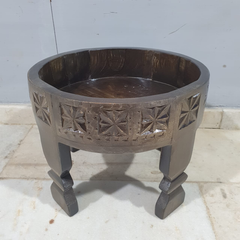Tribal Hand Carved Solid Wood Round Grinder Table C102