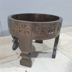 Tribal Hand Carved Solid Wood Round Grinder Table C102