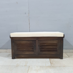 Indian Hand Carved Solid Wood Storage Chest With Seat C29