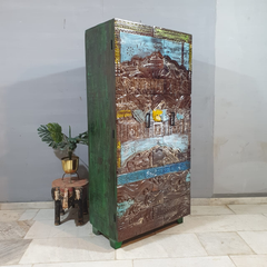 Hand Carved Reclaimed Wood Cabinet Cupboard Multicolor D120