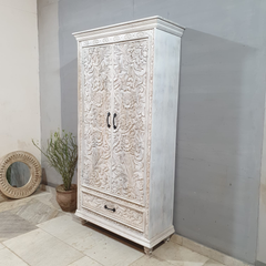 Indian Hand Carved Solid Wooden Cupboard Wardrobe D121