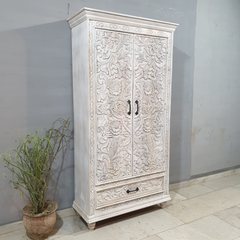 Indian Hand Carved Solid Wooden Cupboard Wardrobe D121