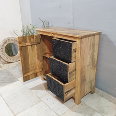 Indian Hand Carved Mango Wood Cabinet Vanity D113