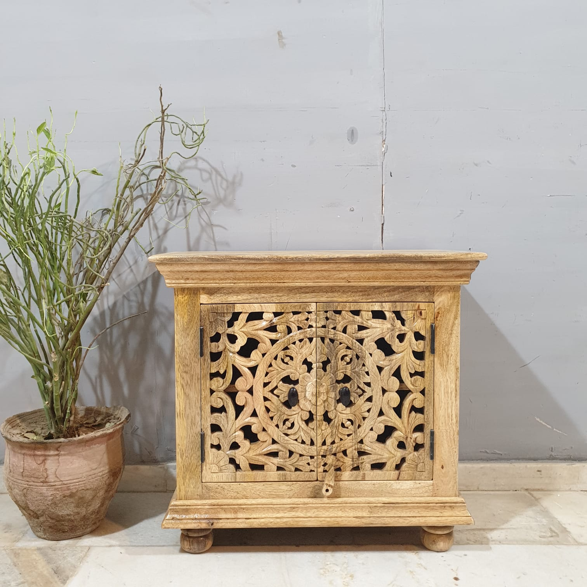 Indian Hand Carved Mango Wood Cabinet D114