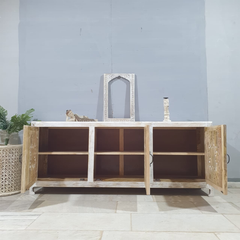 Indian Hand Carved Solid Mango Wood Sideboard C55