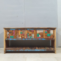 Liberty Reclaimed Wood Carved Mosaic Entryway Console Table 58