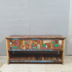 Liberty Reclaimed Wood Carved Mosaic Entryway Console Table 58