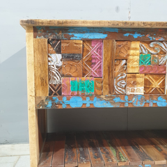 Liberty Reclaimed Wood Carved Mosaic Entryway Console Table 58