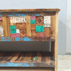 Liberty Reclaimed Wood Carved Mosaic Entryway Console Table 58