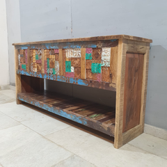 Liberty Reclaimed Wood Carved Mosaic Entryway Console Table 58